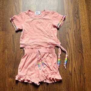Lola and the Boys Girls Pink Two-Piece Beaded Lounge Set